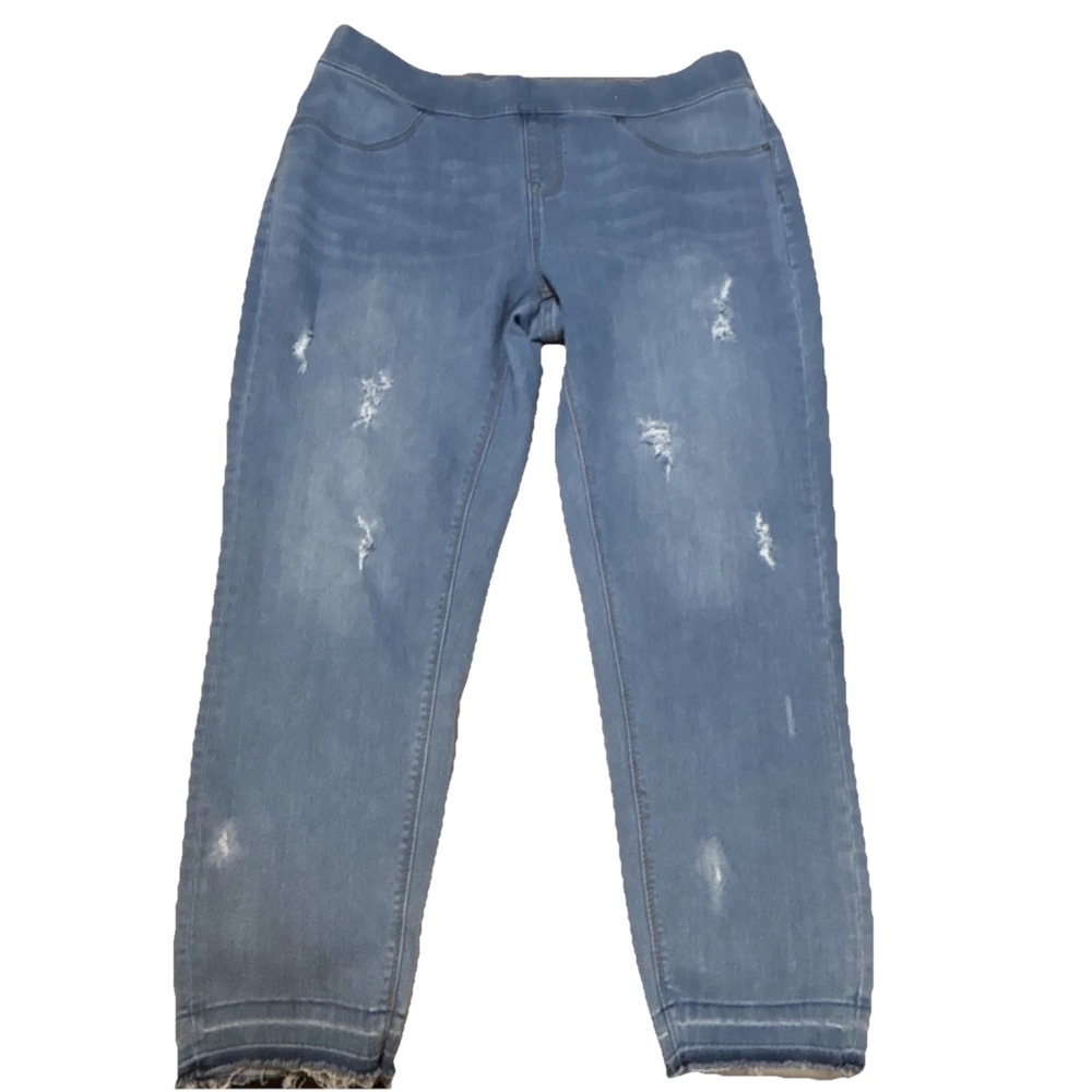 Terra & Sky Women's Light Blue Distressed Skinny Jeans Frayed Hem Stretch 14/16